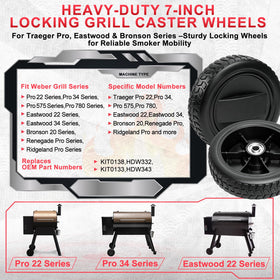DcYourHome 7in heavy-duty Traeger wheels handle rugged outdoor surfaces.