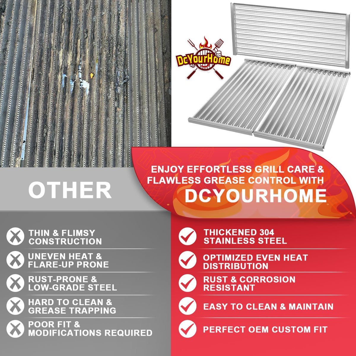DcYourHome easy-install grill parts simplify replacement on Char-Broil commercial series.