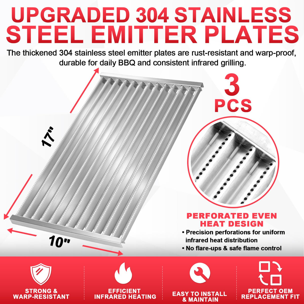 DcYourHome 3-pack emitter plates provide durable replacement options for Char-Broil grills.