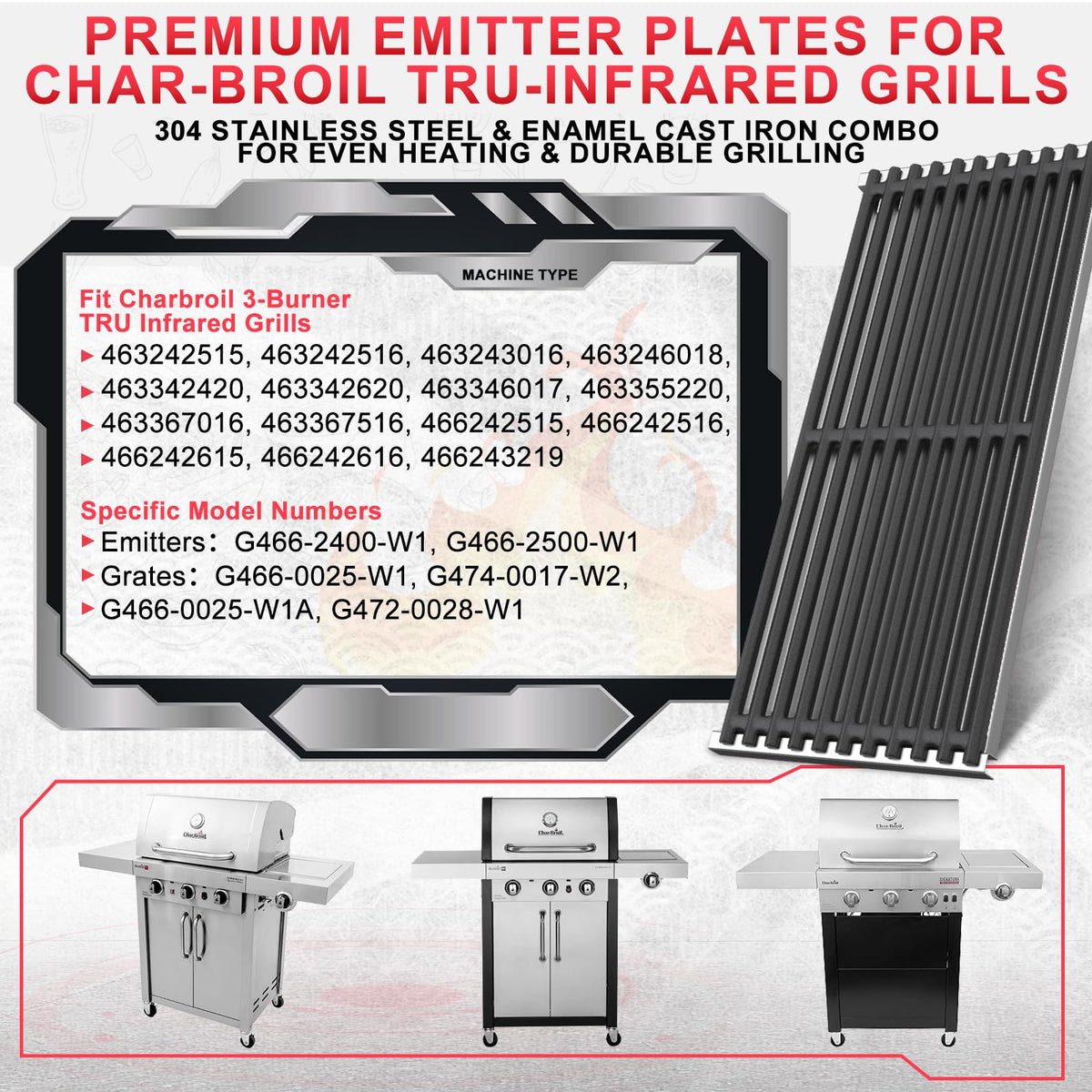 DcYourHome grill grate in stainless enamel finish, easy to wipe clean