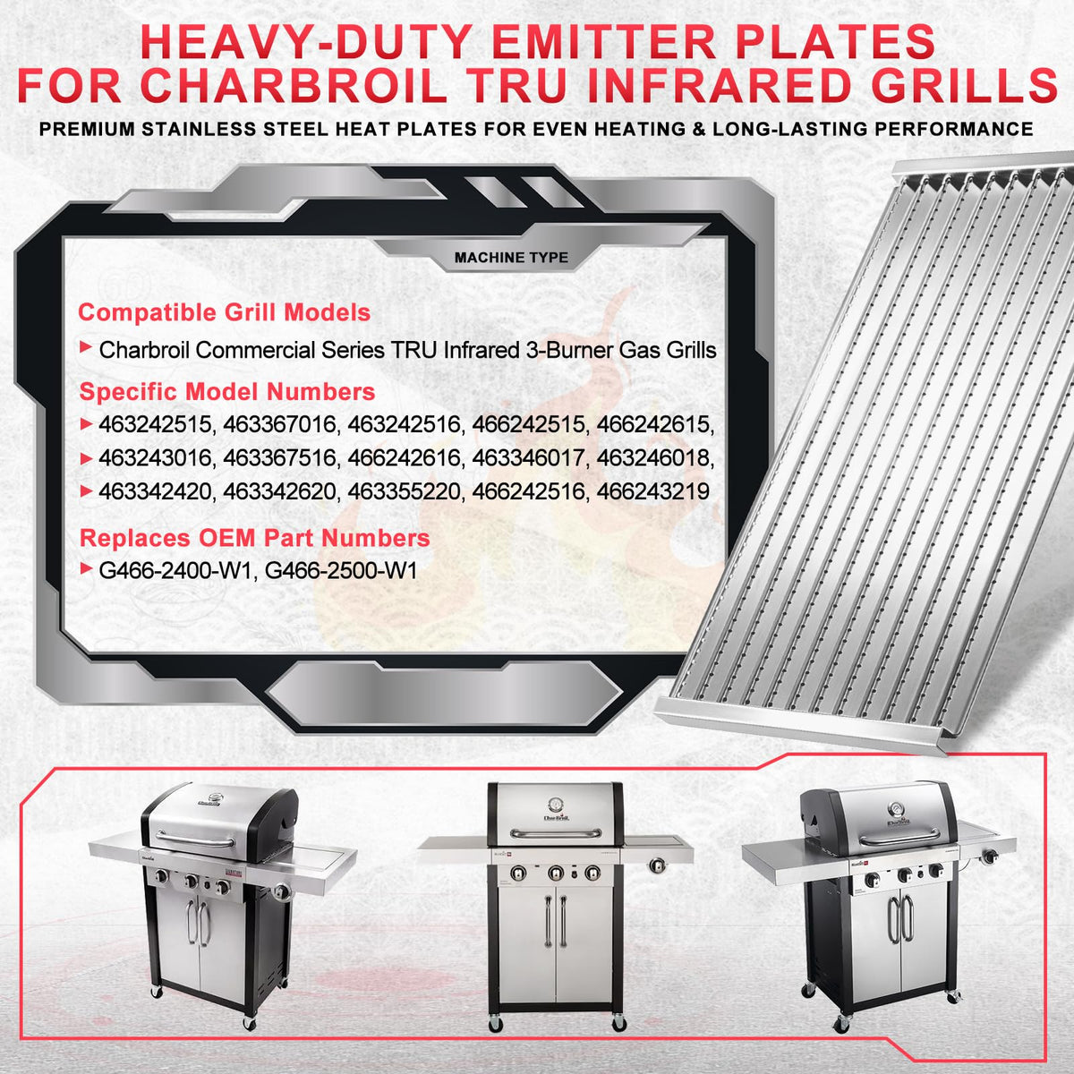 DcYourHome stainless steel emitter plate assembly provides durable grill parts.