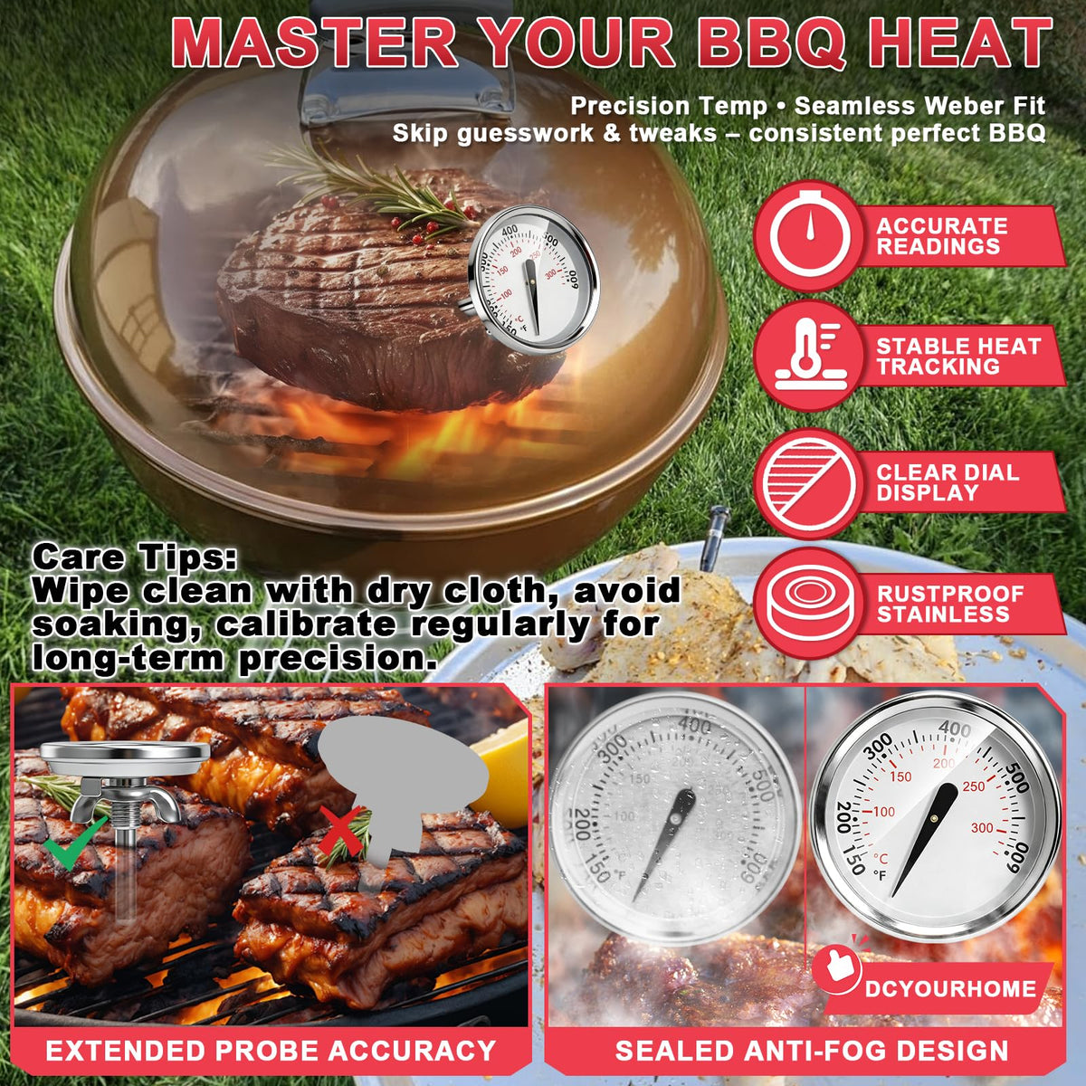 DCYourHome stainless steel probe offers durable, hygienic measurements during grilling