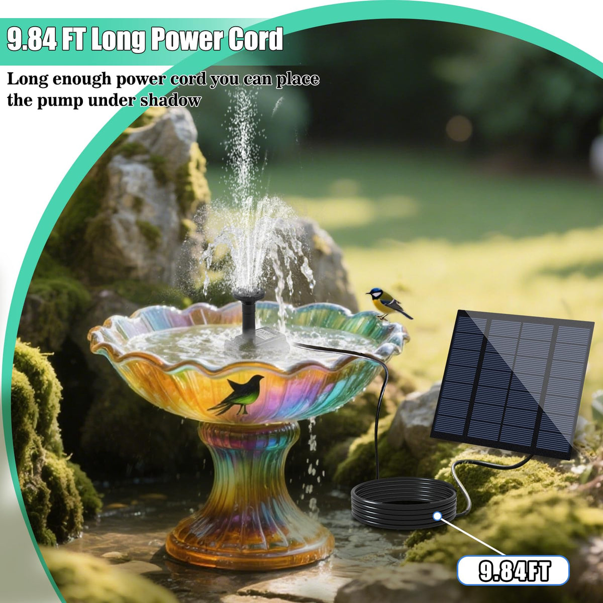 DDcafor solar fountain with 9.84 ft cable enabling flexible placement