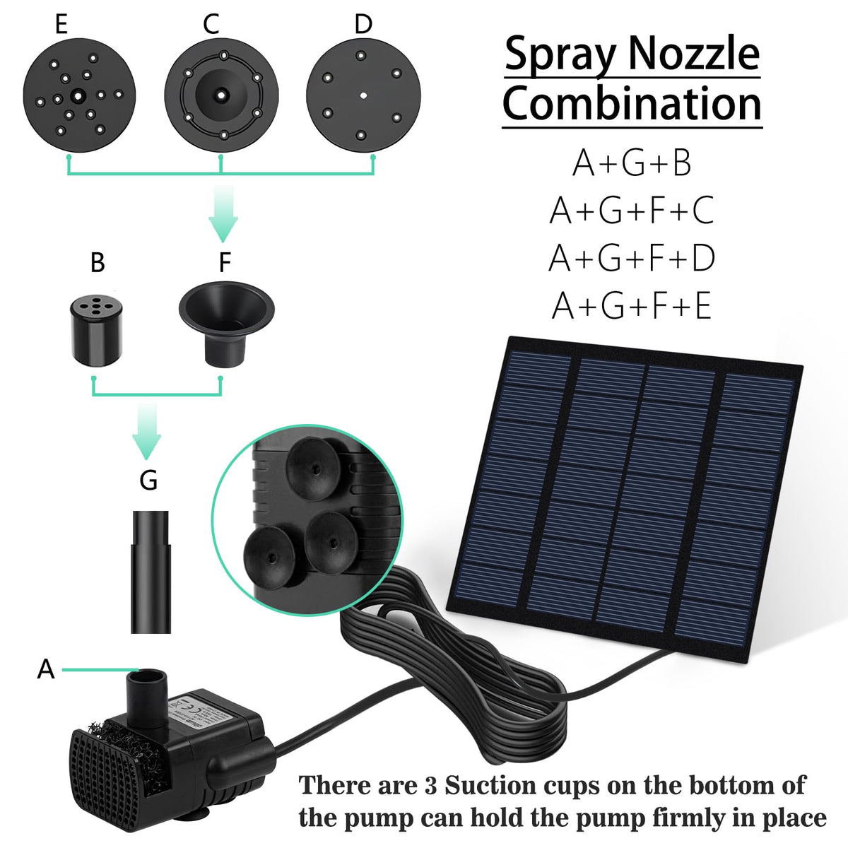 DDcafor solar fountain showing maximum spray height in bright sun for visual impact
