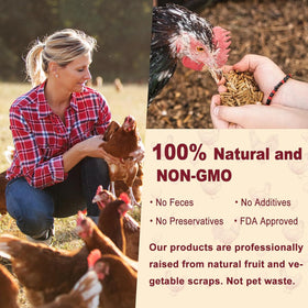 US-made, Non-GMO, 100% natural BSF larvae product highlight.