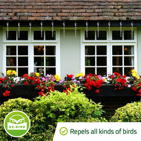 De-Bird scare rod's reflective surface deters birds on patios.