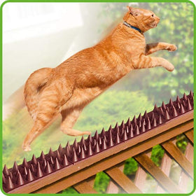 De-Bird Flexible spike strips adjust to fit various fence shapes.