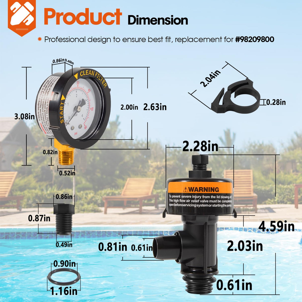 DearChan replacement parts image showing included O-ring and clip for quick setup.