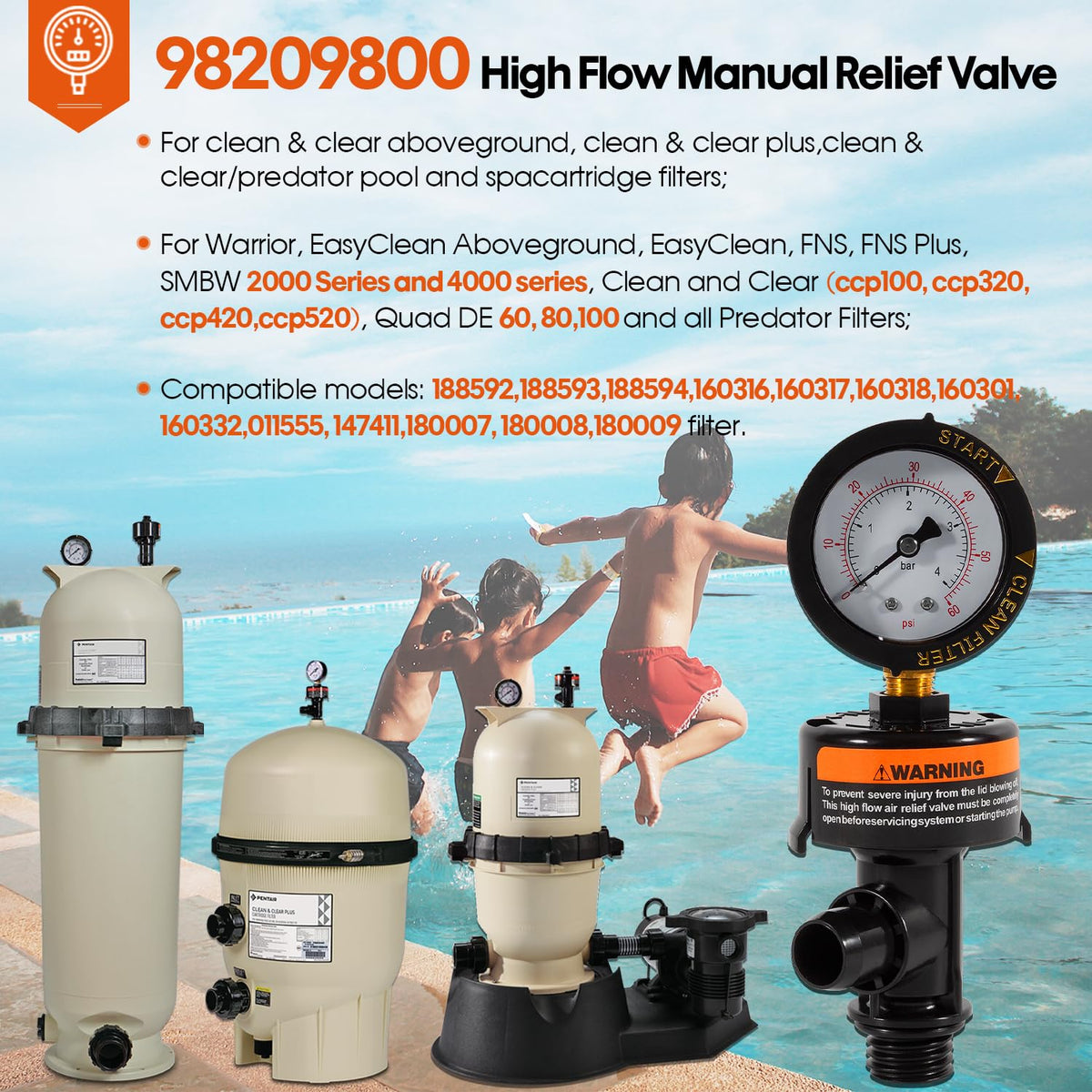DearChan 98209800 pressure gauge included for accurate readings during filtration.