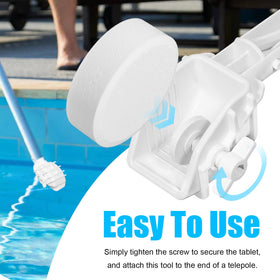 Secure fit for a 3-inch chlorine tablet on a telepole for reach.
