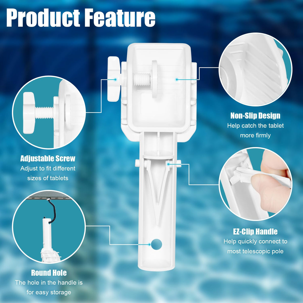 EZ-clip design attaches quickly to most pool poles.