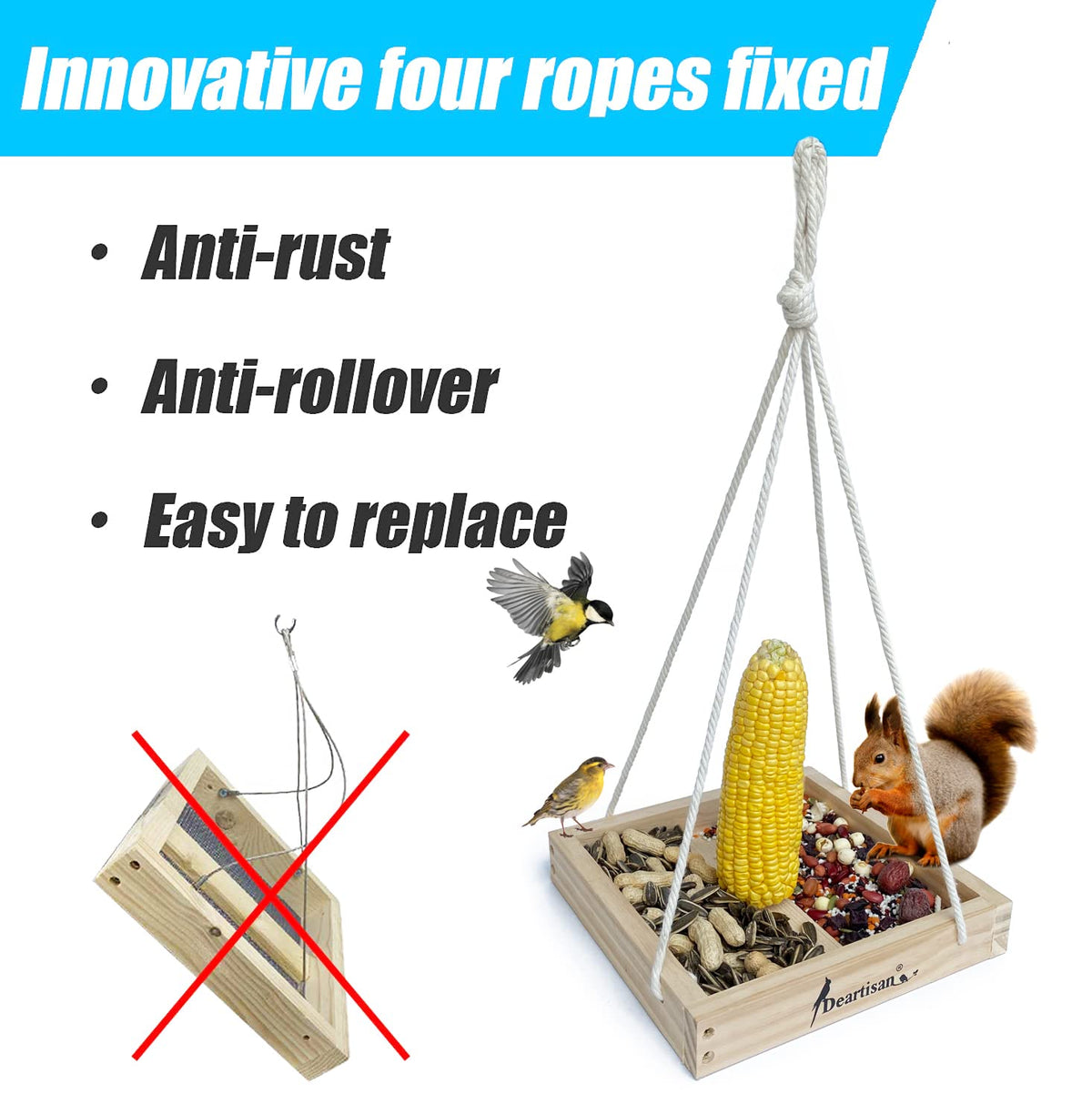 Deartisan cotton rope frame feeder for outdoor use and durability.