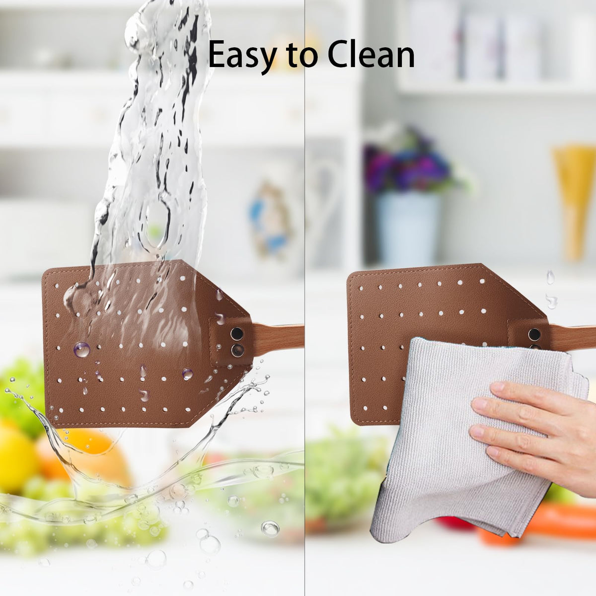 DEBETOOL fly swatter with hanging rope stores neatly after use.