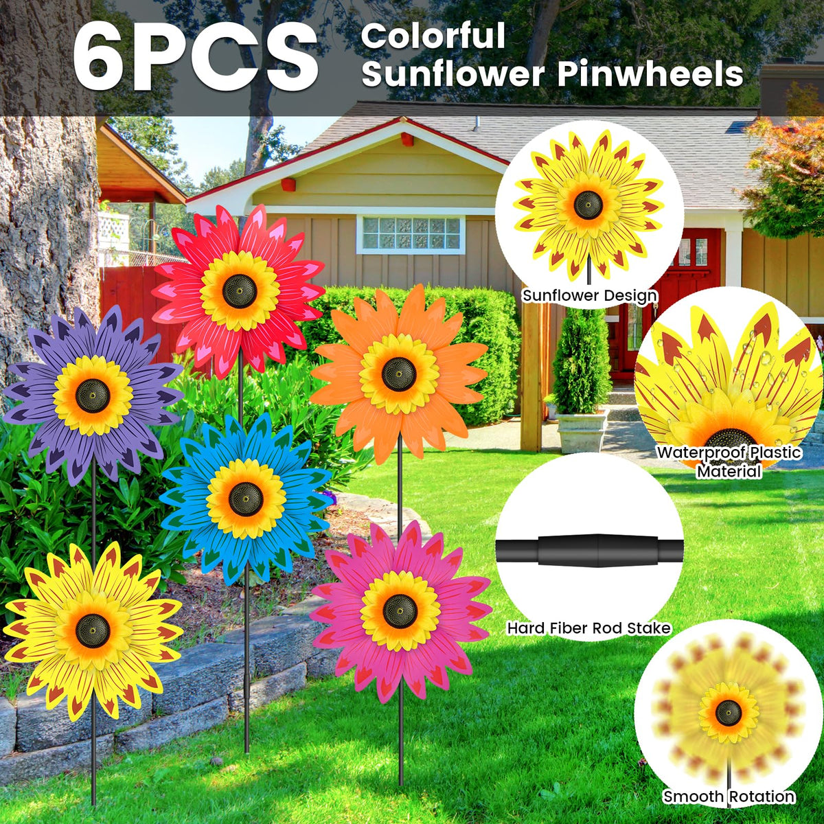 DECEED sunflower wind spinner blades in motion brighten patios with playful energy.