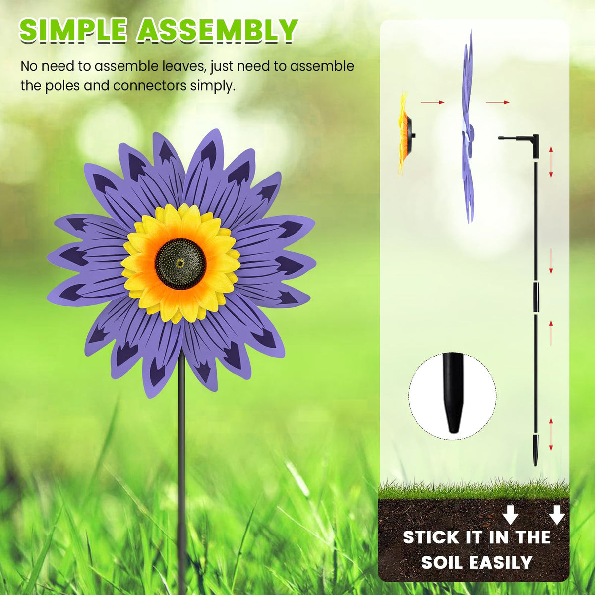 DECEED sunflower wind spinner garden view boosts curb appeal.