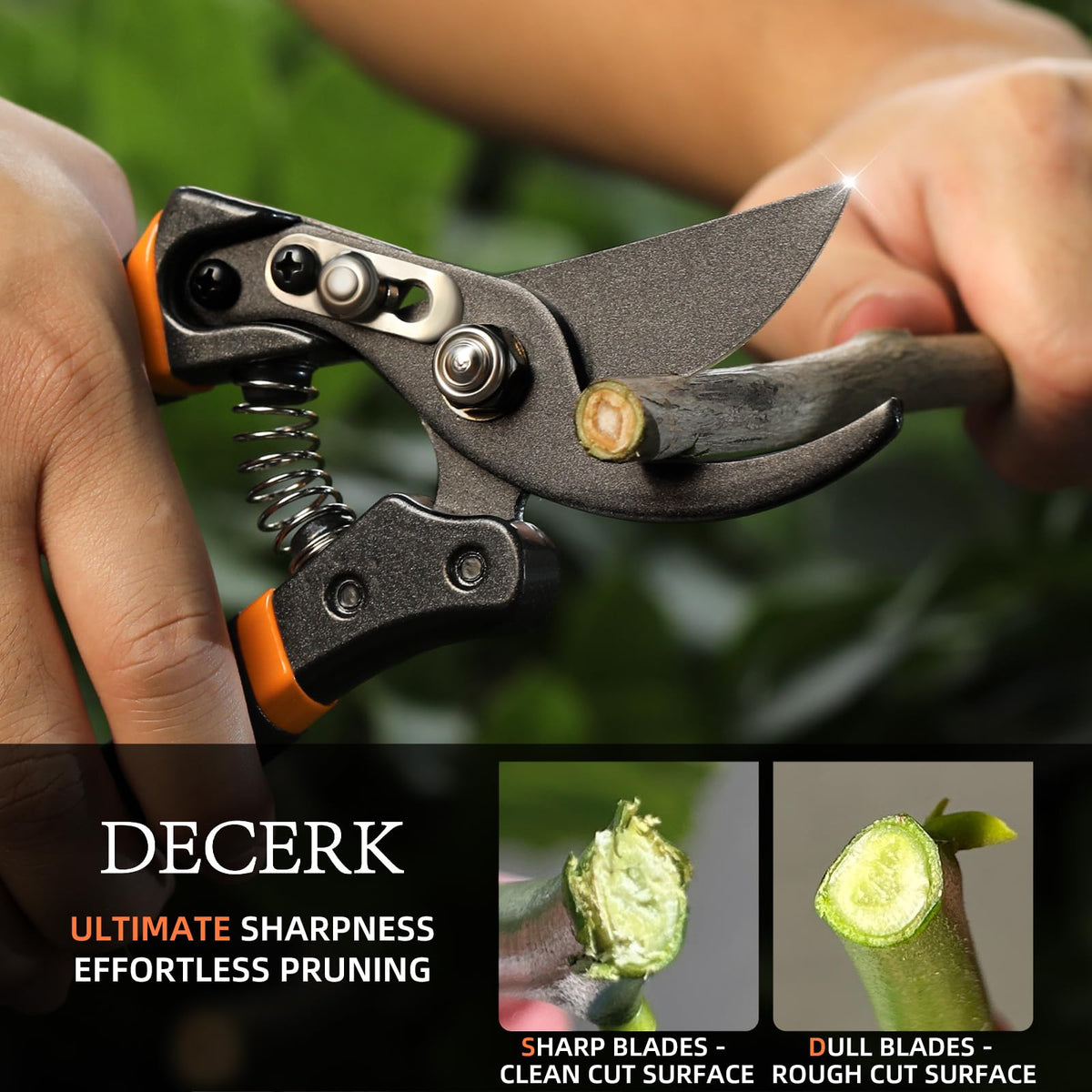 Decerk lever cutting mechanism delivers easier cuts on thick branches.