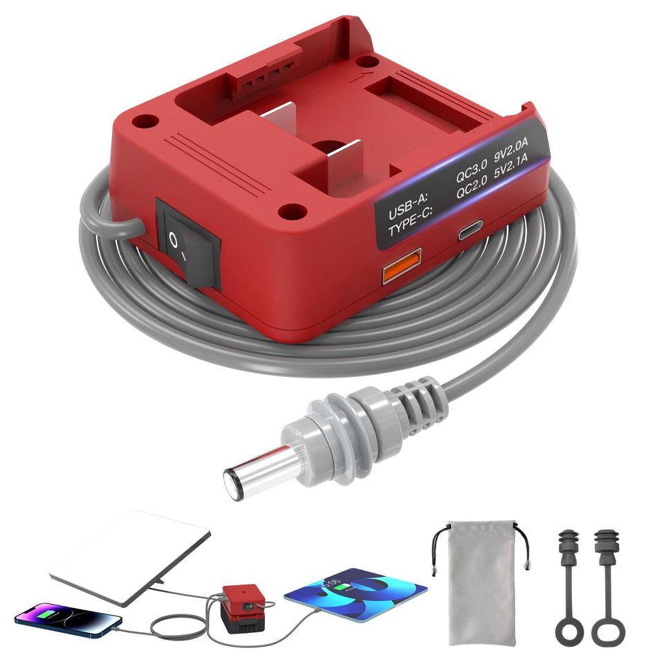 Deckit Starlink Mini Adapter plugs into Milwaukee M18 for portable internet power