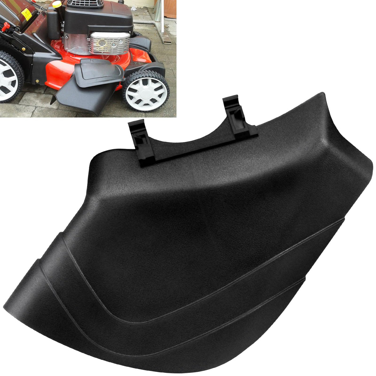 DECKMAN 532426129 chute deflector side view directs grass away from the operator