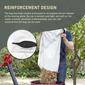 Deckman adjustable strap bag reduces fatigue during yard cleanup