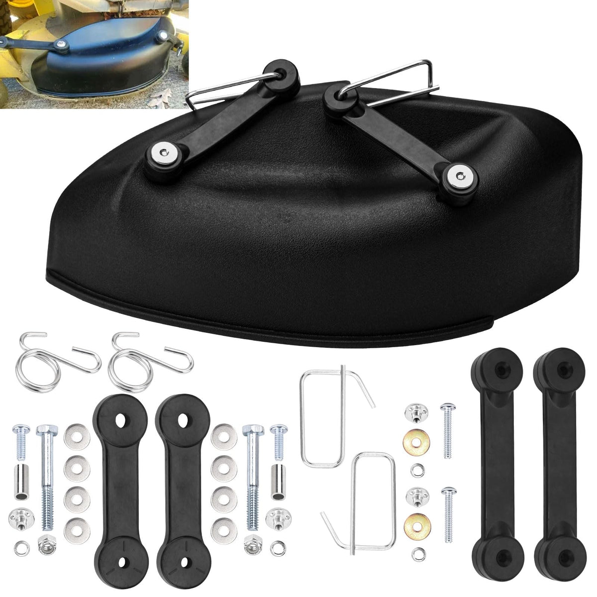DECKMAN mulch cover kit 48-inch with mounting hardware for quick installation and improved mowing efficiency.