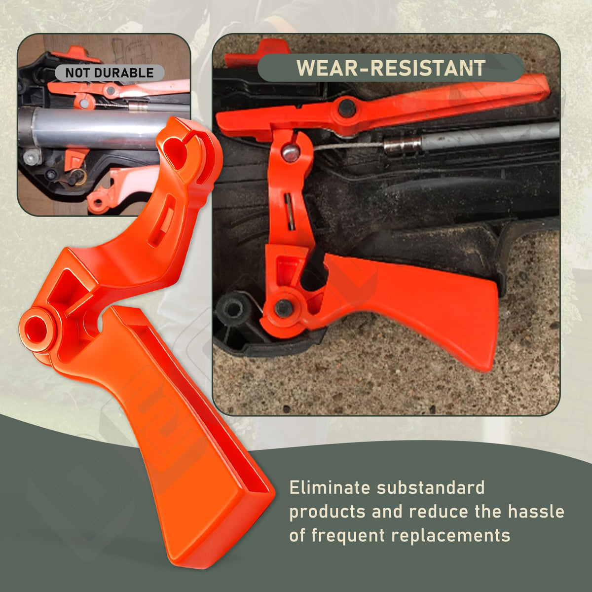 Durable construction of DECKMAN throttle trigger for reliable yard work performance.