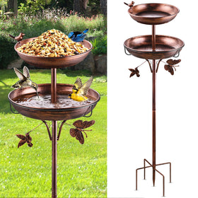 DECLUTTR 2-in-1 bird bath in antique-bronze attracts birds to water and snacks.
