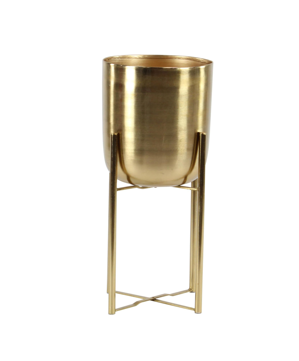 Deco 79 CosmoLiving gold metal planter closeup with satin finish.