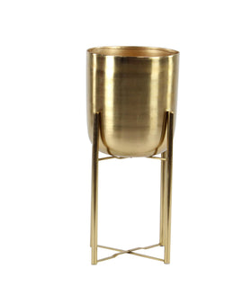 Deco 79 CosmoLiving gold metal planter closeup with satin finish.