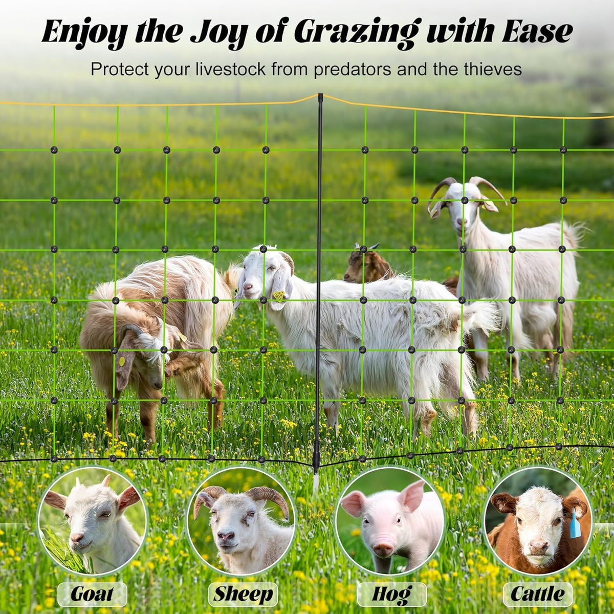 Decofy bright green netting enhances visibility for livestock boundaries.