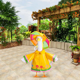 DECOHS 23in goose statue raincoat demonstrates weather-ready charm for outdoor displays.