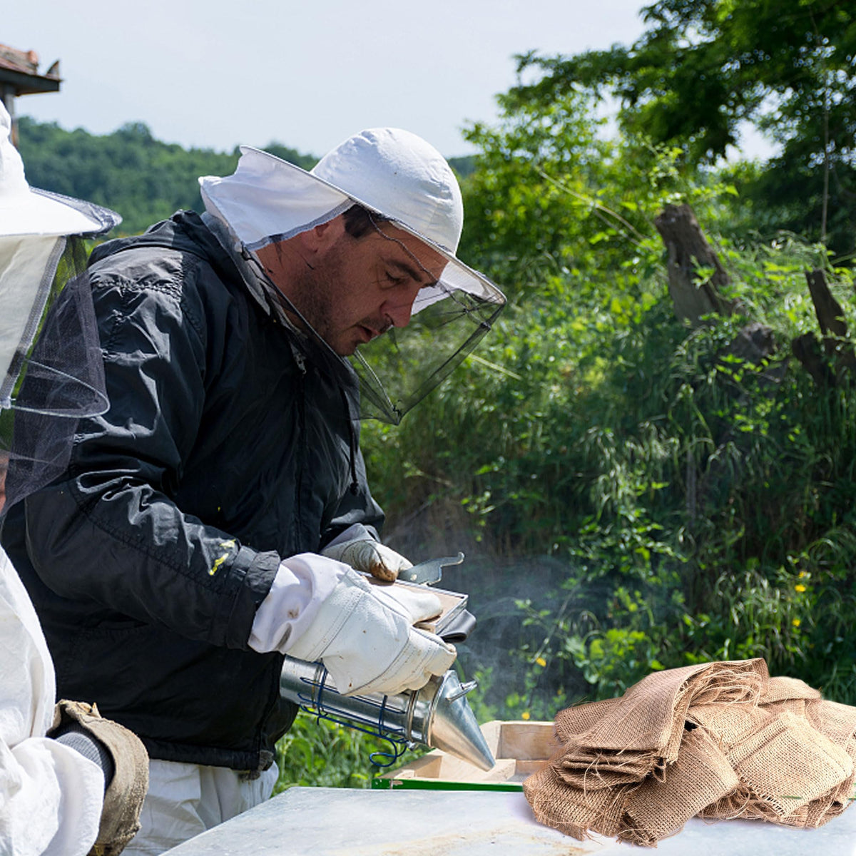 DECOHS natural-smoke beekeeping supports safer hive checks.