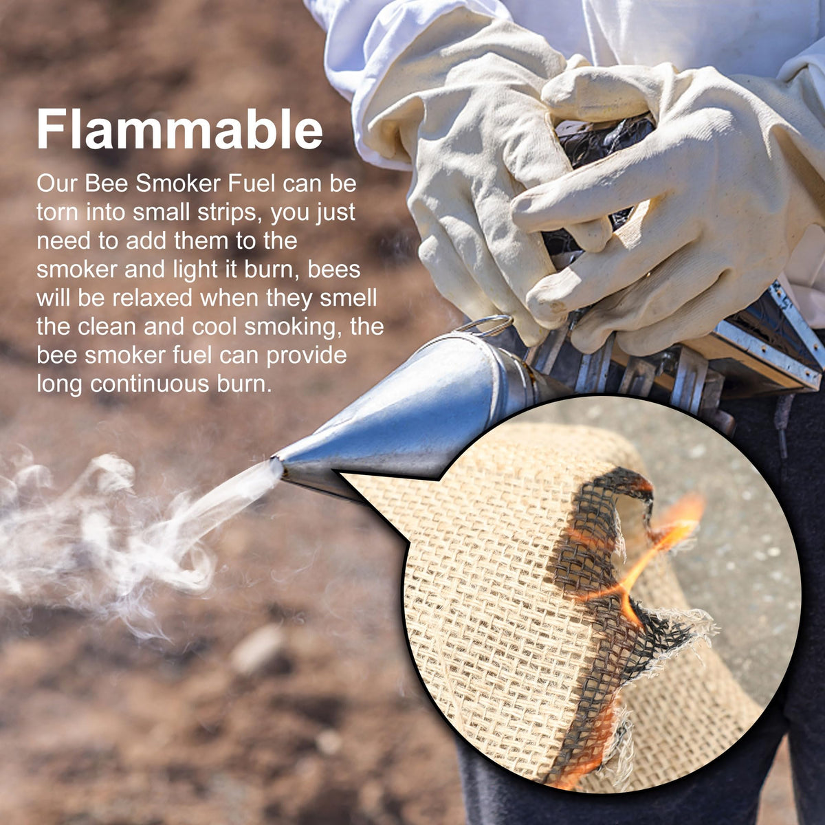 DECOHS cut-burlap-strips provide flexible dosing for controlled smoke.