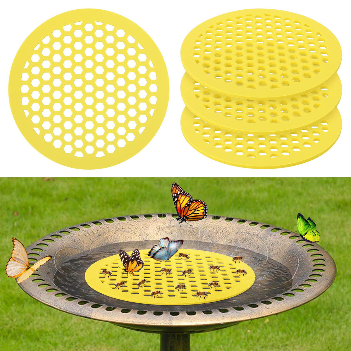 DECOHS floating bee island yellow on water to support pollinators