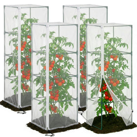 DECOHS garden netting over a square tomato cage protects from pests while allowing airflow.