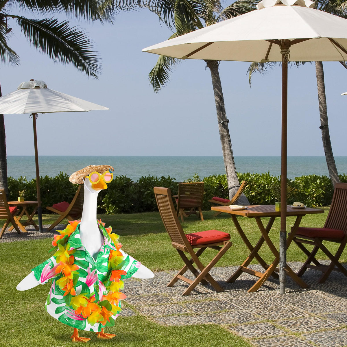 DECOHS 23 inch goose statue fits outfit set perfectly.