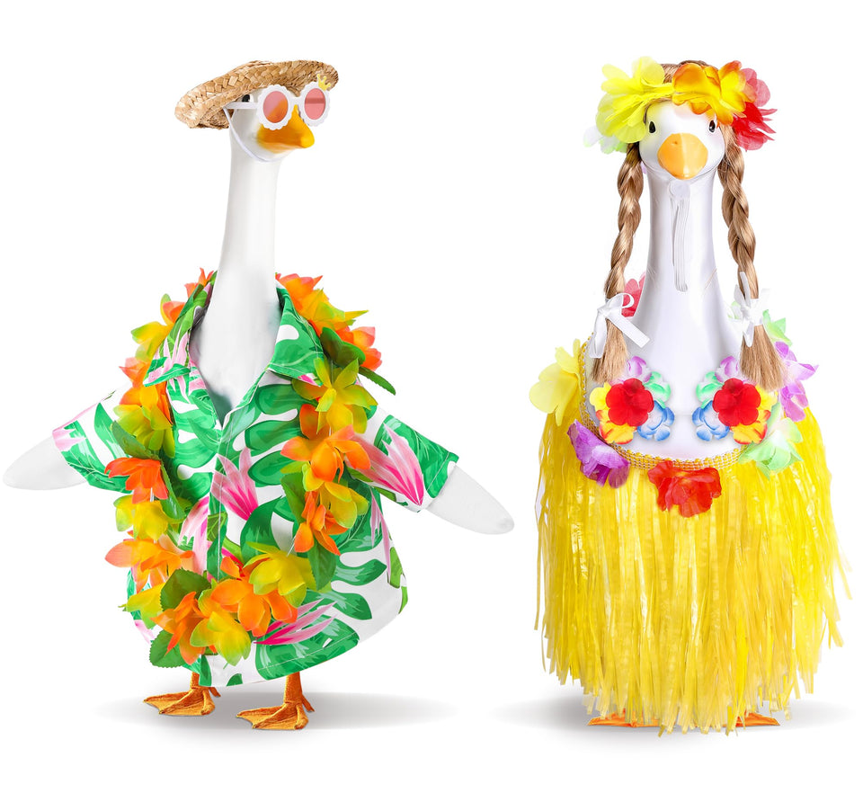 DECOHS Hawaiian goose outfit on statue enhances curb appeal for outdoor decor.