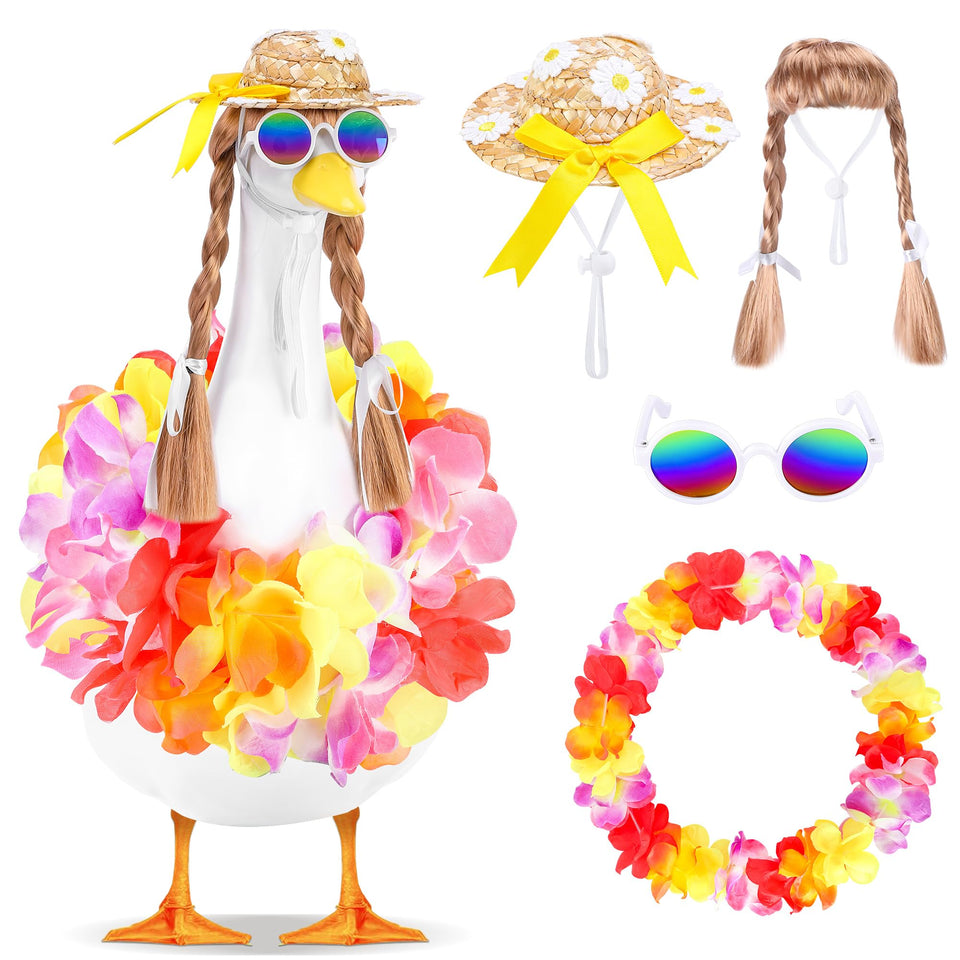 DECOHS Hawaiian goose outfit with straw hat enhances outdoor porch decor