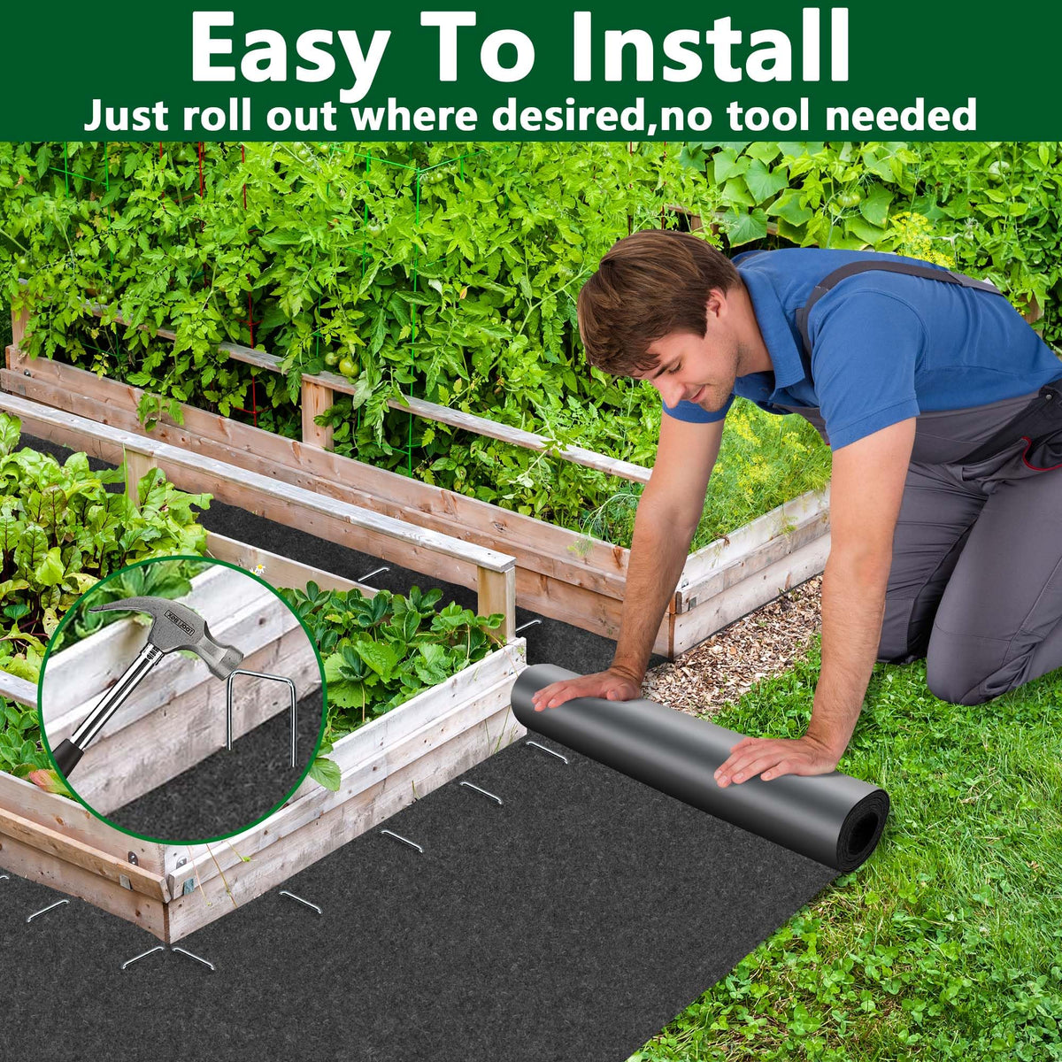 DECOHS mulch mat showing waterproof back film for durability outdoors