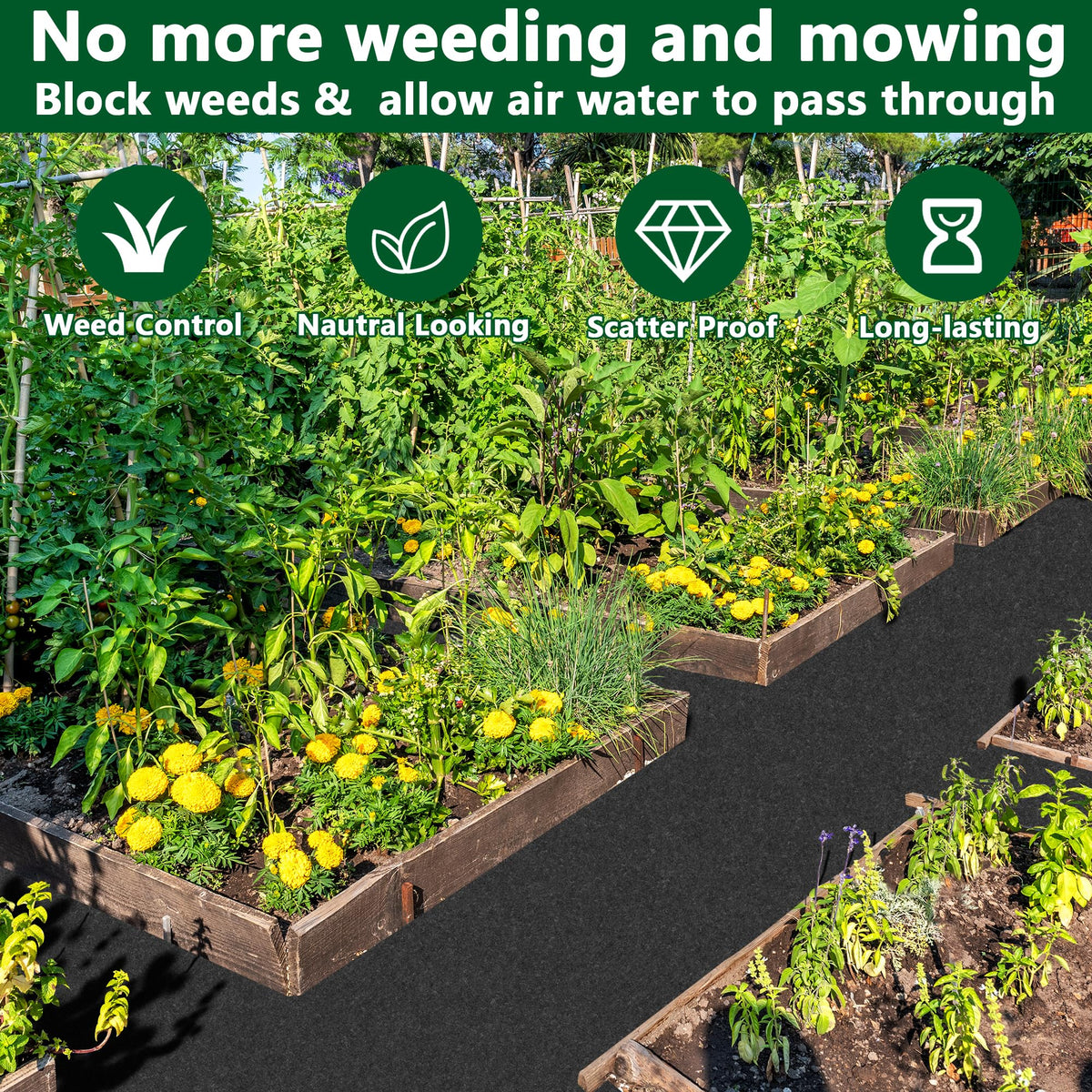 DECOHS outdoor garden setup with the mulch mat for a neat look
