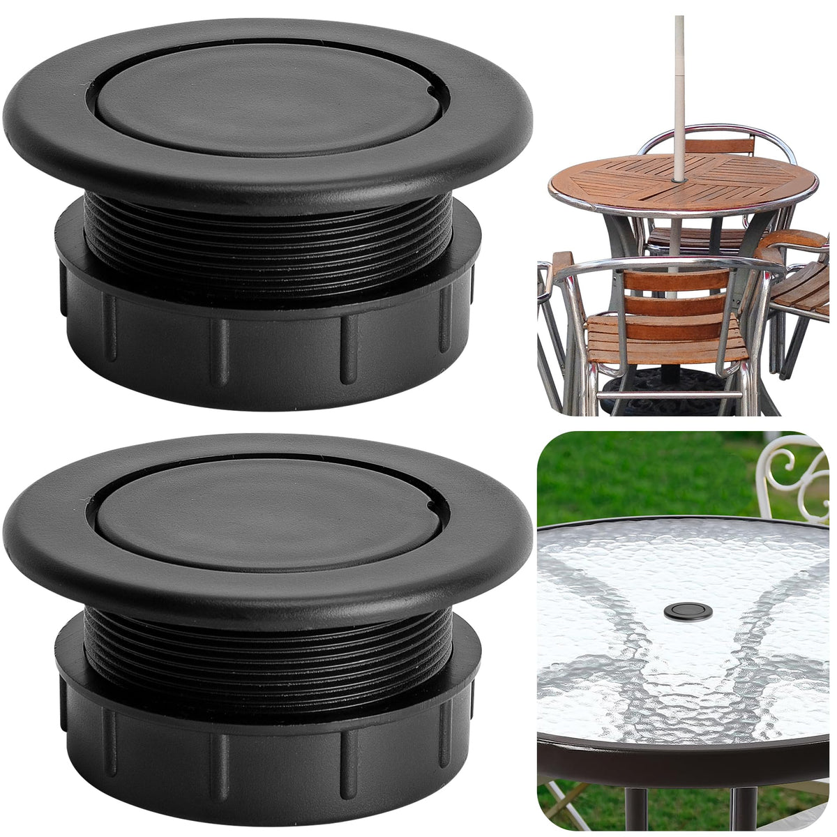 DECOHS parasol hole ring plug set stabilizes a table umbrella against light wind.