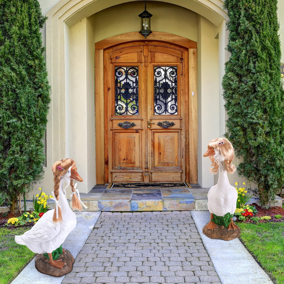 DECOHS porch goose wig elastic band adjustable fit for different goose sizes.