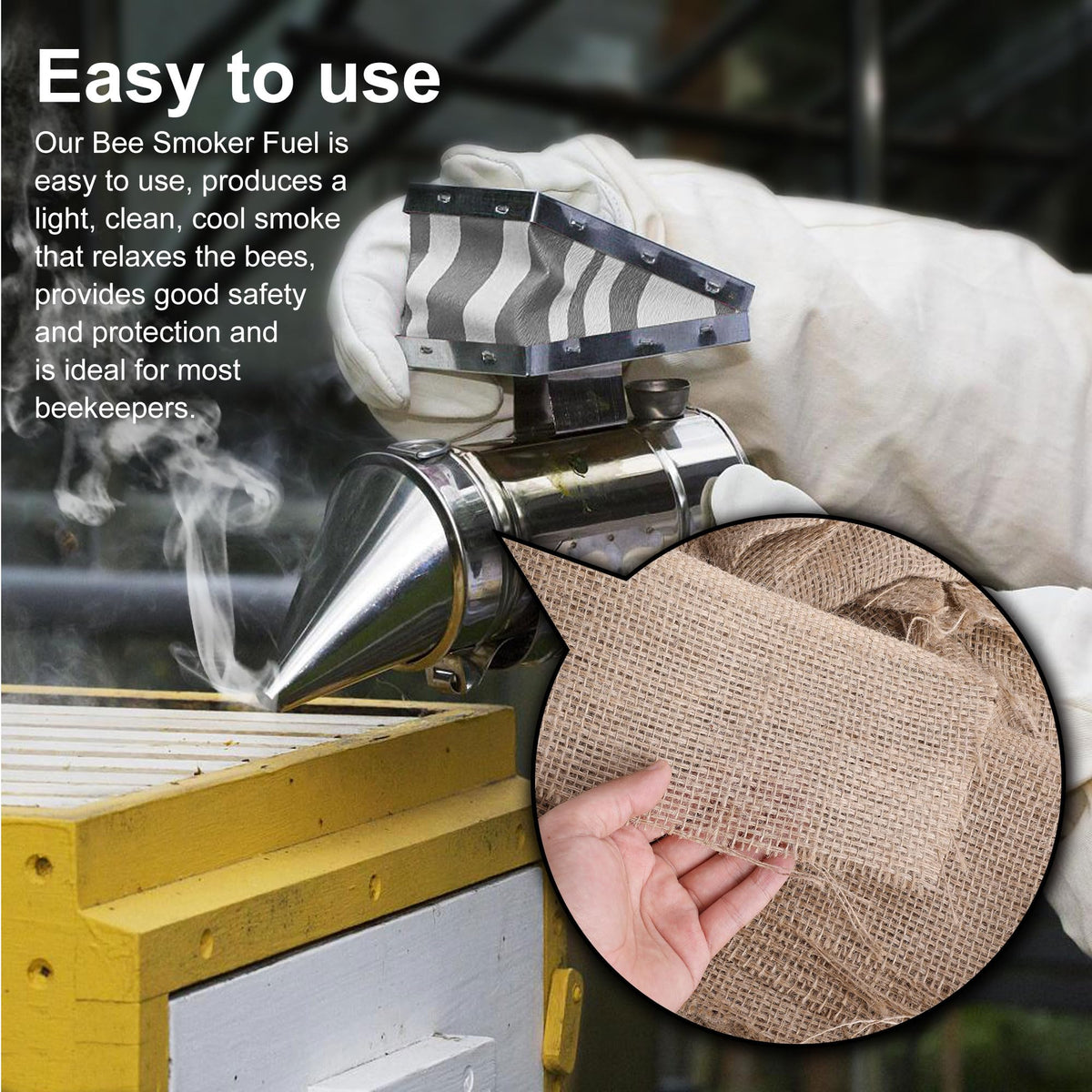 DECOHS long-burn beekeeping-fuel maintains smoke during hive inspections.