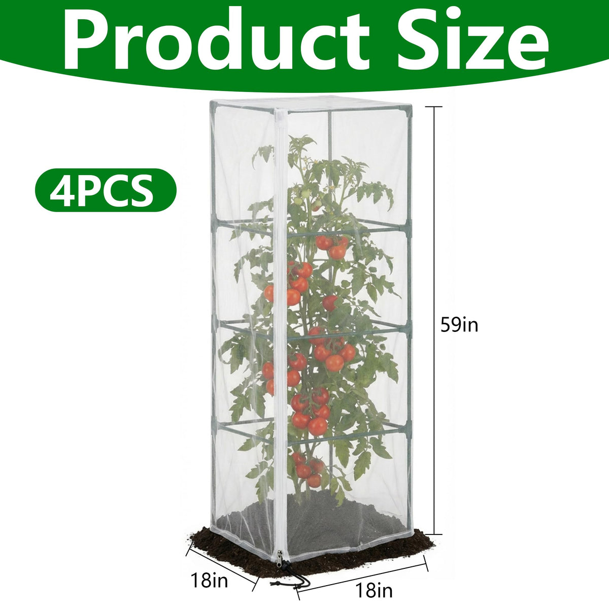 DECOHS tomato cage netting with zipper opening for easy watering and fruit picking.