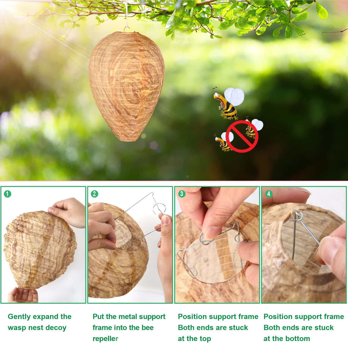 DECYOOL large 8.5 by 11 inch hanging nest supplies visible deterrence in yards.