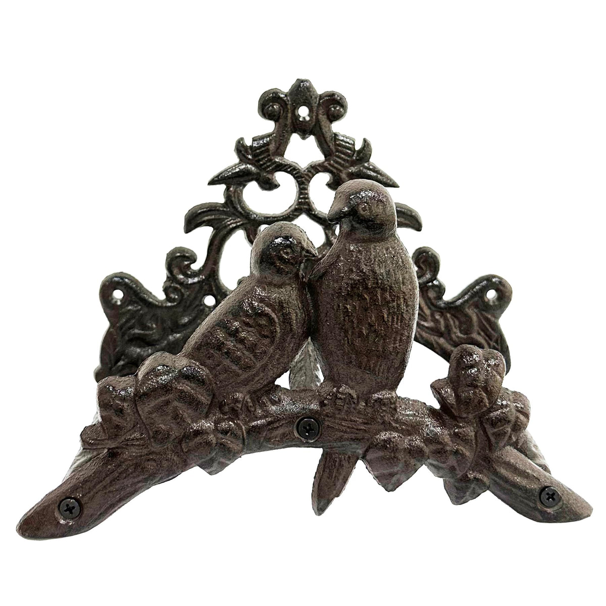 DecorGarden cast-iron hose rack adds rustic charm while resisting weather exposure.