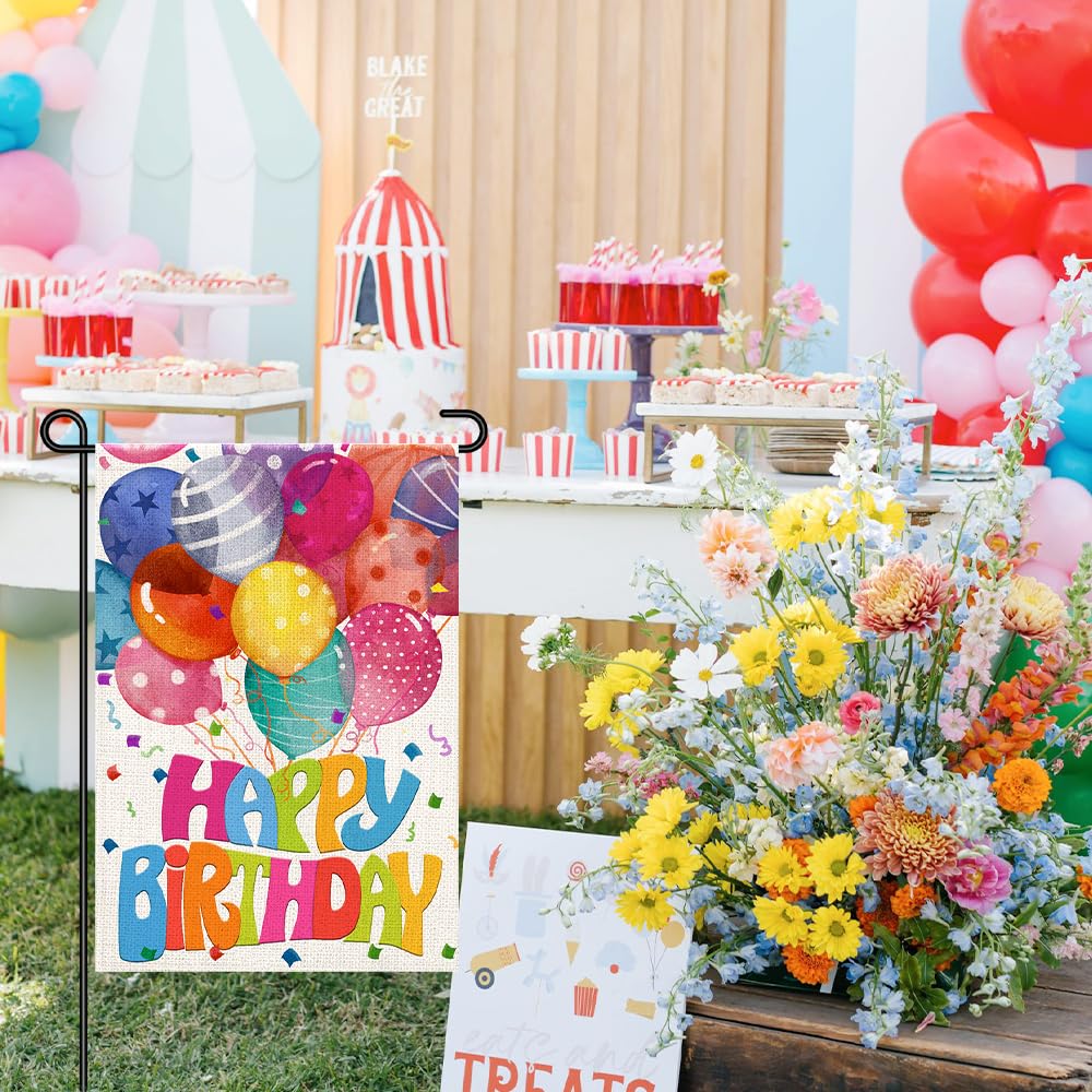 Decorhua Happy Birthday flag double-sided design, visible from both sides for versatile yard decor.
