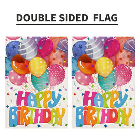 Decorhua Happy Birthday flag colorful balloons motif enhances garden party ambiance.