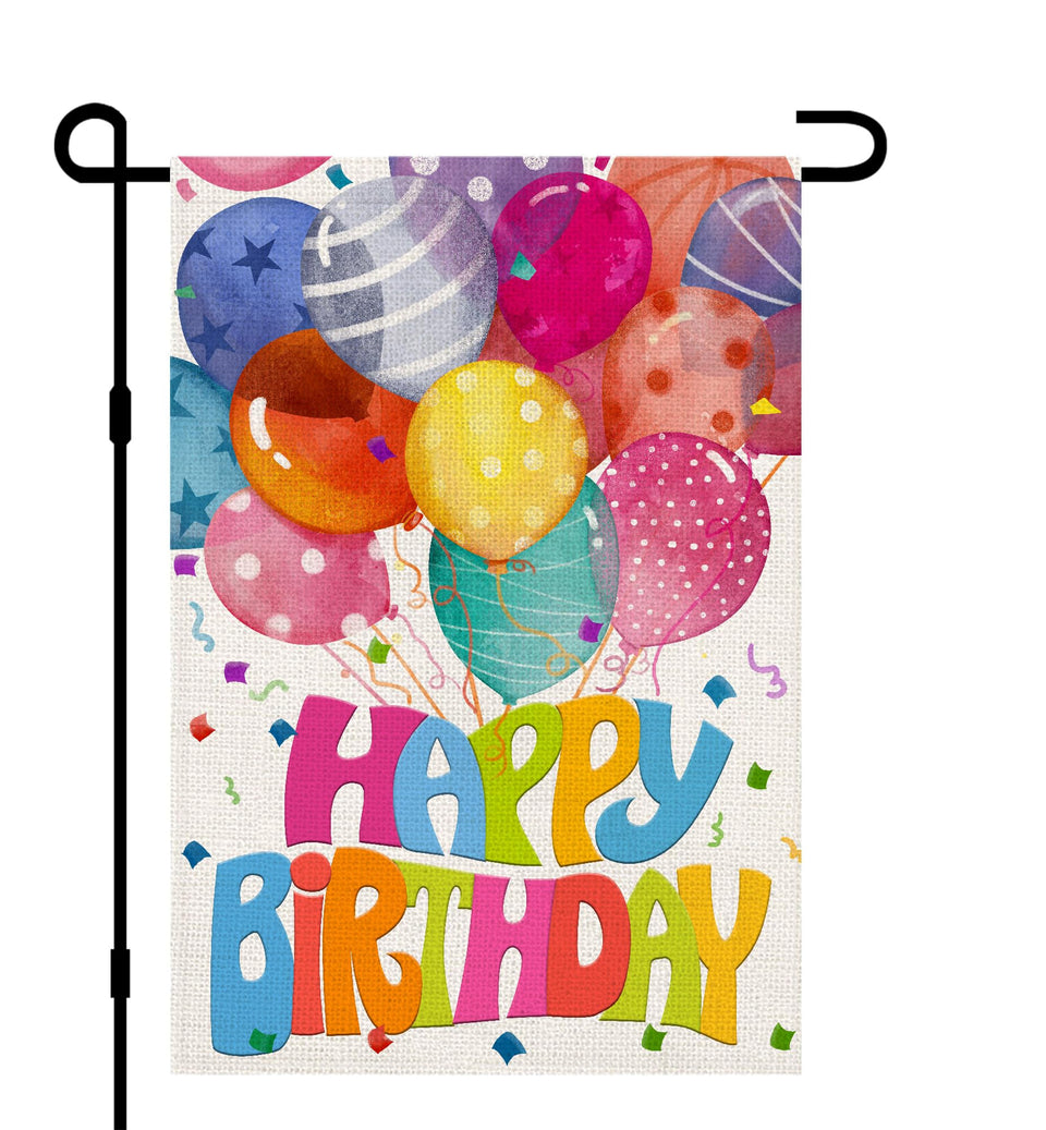 Decorhua Happy Birthday flag front view, vibrant outdoor decor for garden celebrations.