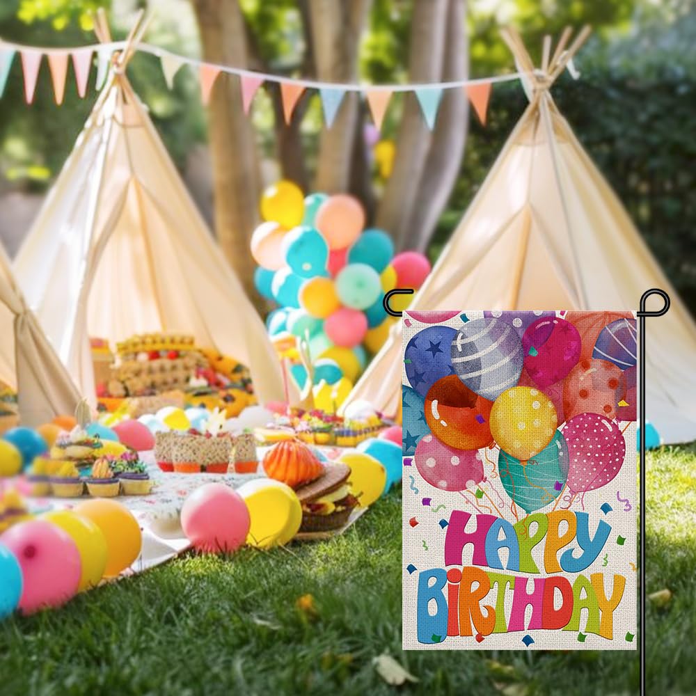 Decorhua Happy Birthday flag designed for outdoor use against wind and rain.