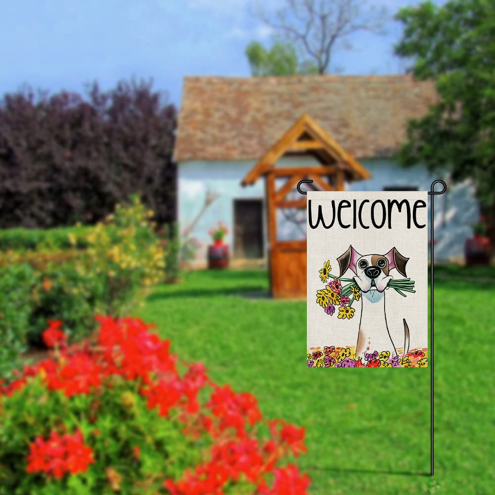 Decorhua spring garden flag on a patio enhances seasonal curb appeal.